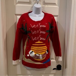 United States Vintage Ugly Christmas Sweater Featuring Santa in Hammock Small